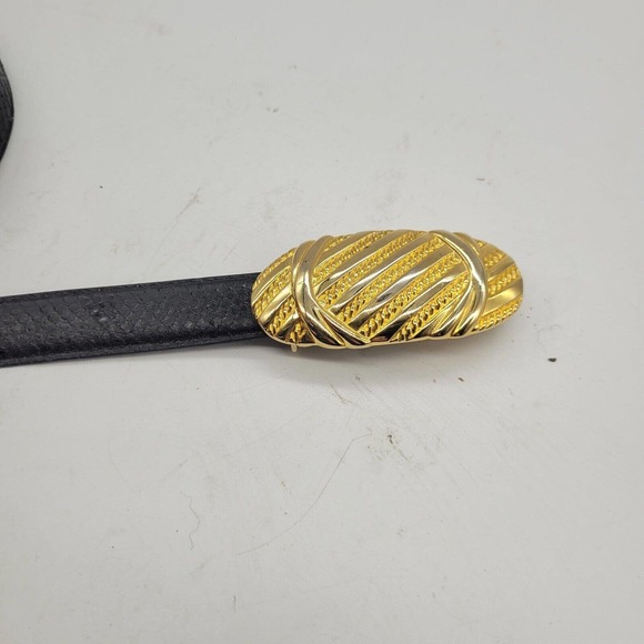 Vintage Leather Shop womens Lg 38.5" Genuine Snakeskin Belt Gold Buckle Black - Picture 2 of 10